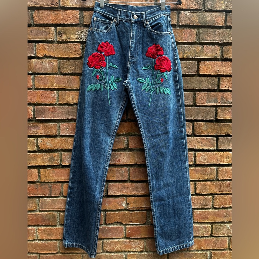 Adam Selman Rodeo Rose Embroidered Jean